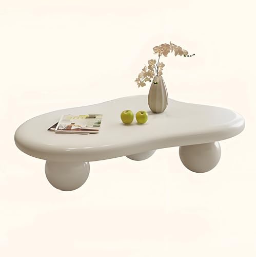 Eco-Friendly Vintage Cream Coffee Table – Sturdy Round Legs, Smooth Finish by Unknown
