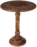 Lightnpro Hand Carved Solid Mango Wood Round Pillar Accent Table by Lightnpro
