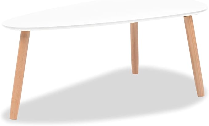 White Solid Pinewood and MDF Coffee Table Set of 2, Scandinavian Style Modern - Image 7