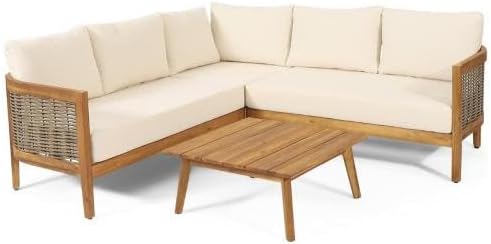 Merax 4 Piece Rattan Sofa Paito Conversation Set, All-Weather Acacia Wood - Image 2