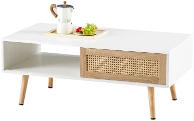Rattan Center Table and Nightstand Set, 3-Piece Wood Living Room Table Set - Image 9