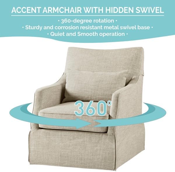 Martha Stewart 360° Mint Swivel Chair, Modern Classic Skirted Armchair - Image 11