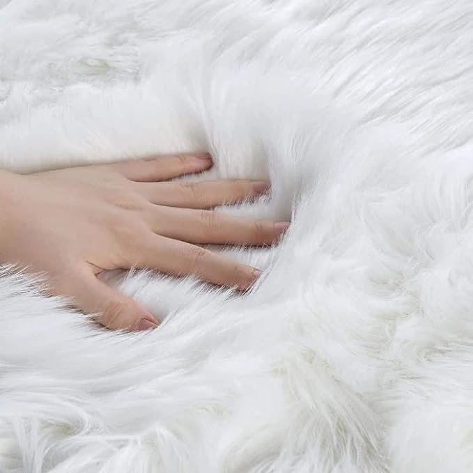 ORINOVA White Faux Sheepskin Fur Machine Washable Runner Area Rugs - Image 7