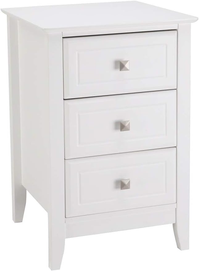 Bonnlo White Nightstand with 3 Drawers, Modern Night Stand by Bonnlo