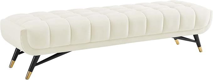 Modway Adept Mid-Century Modern Velvet Upholstered Tufted Accent Bench in Ivory by Modway