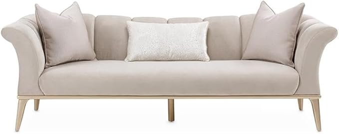 MICHAEL AMINI Yvette Sofa in Porcini Velvet and Champagne Wood Frame - Image 3