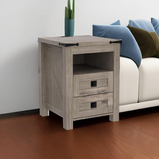 T4TREAM Nightstand with Charging Station, End Table, Side Table with 2 Drawers - Image 5