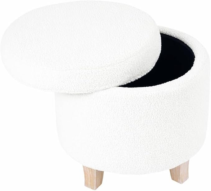 HomePop Round Transitional Faux Sheepskin Fabric Storage Ottoman|Homepop Home by HomePop