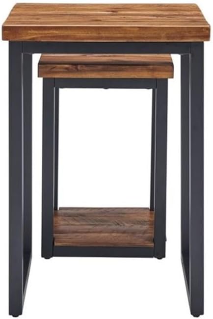 Claremont Rustic Wood Nesting End Tables, Solid Wood and Black-Finished Metal - Image 5