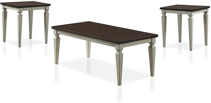 Bowery Hill 3-Piece Coffee Table Set, Antique White and Brown Finish, MDF and by BOWERYHILL