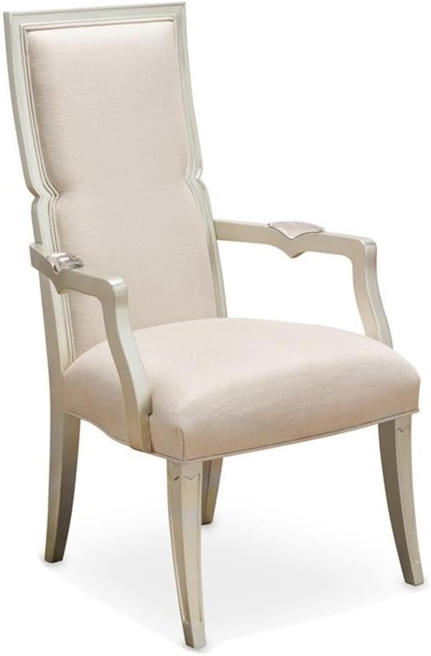 MICHAEL AMINI Camden Court 19" Wood/Linen Fabric Dining Arm Chair in Pearl Ivory - Image 3