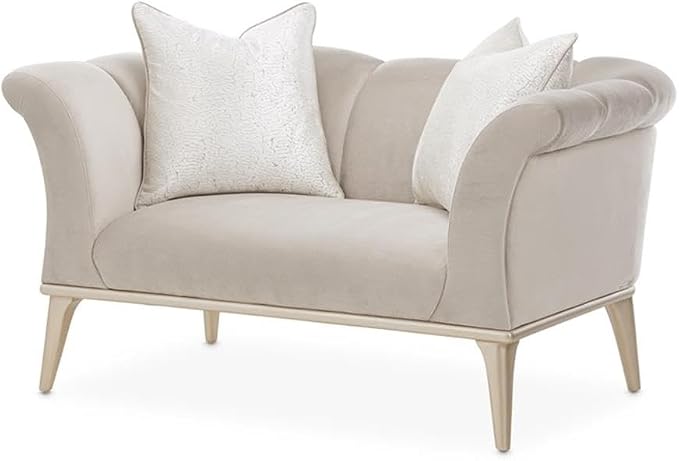 MICHAEL AMINI Yvette Chair and a Half in Porcini Velvet and Champagne Wood Frame by Michael+Amini