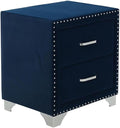 Pemberly Row 2-Drawer Velvet Upholstered Nightstand, Pacific Blue, 25.5" H x by PEMBERLYROW