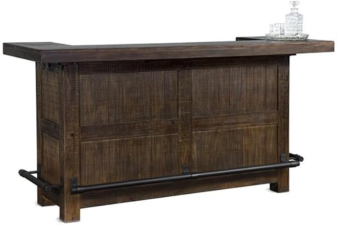 Pemberly Row Set of 3 Wood Bar Unit and 2 Ladderback Barstool in Dark Brown - Image 6