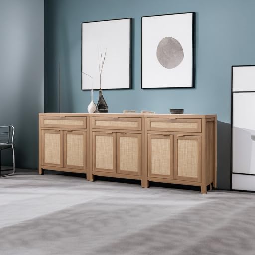SICOTAS Sideboard Buffet Cabinet Set of 3, Rattan Credenza Storage Cabinet - Image 6