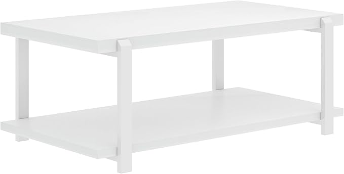 FOLUBAN White Coffee Table, Modern Rustic Wood and Metal Center Table - Image 9