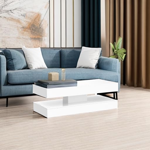 Uspeedy 47.3in Large High Glossy LED Coffee Table - Image 6