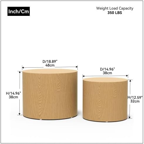 Small Round Coffee Table Nesting End Table Set of 2, Wood Side Circle Accent - Image 2