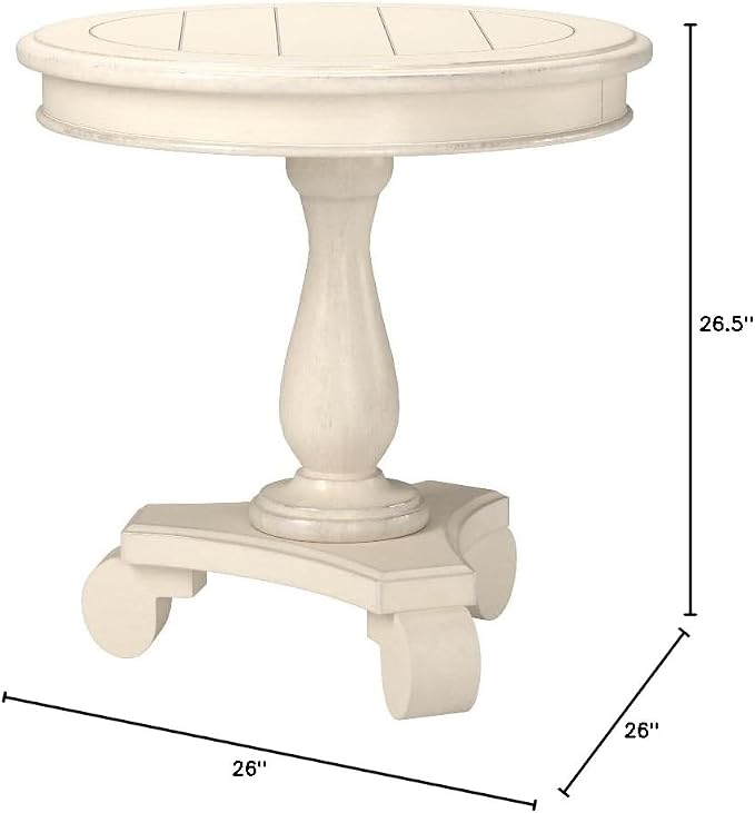 Roundhill Furniture Rene Round Wood Pedestal Side Table, Antique White - Image 2