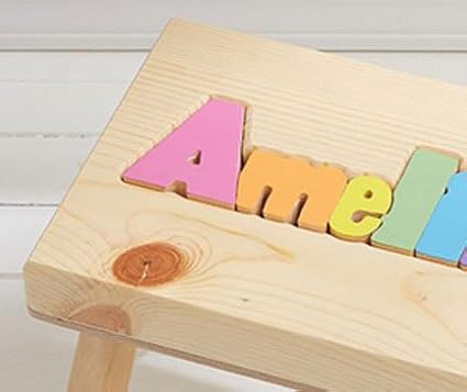 Damhorst Toys Personalized Wooden Child's Name Puzzle Stool Pastel Colors - Image 3