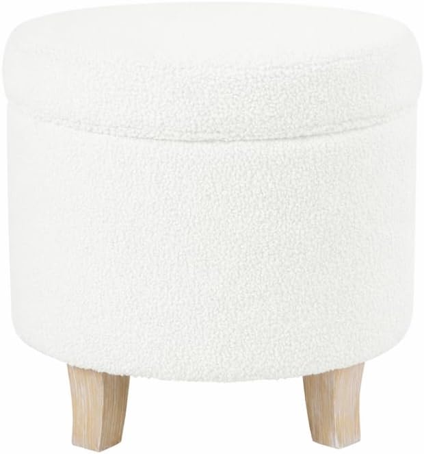 HomePop Round Transitional Faux Sheepskin Fabric Storage Ottoman|Homepop Home - Image 6