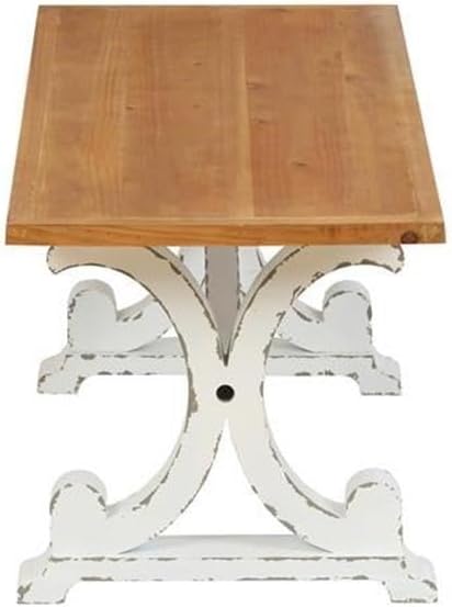LuxenHome 45" Farmhouse Entry Table, Rustic Bench, Distressed White Coffee Table - Image 5