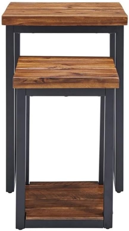 Claremont Rustic Wood Nesting End Tables, Solid Wood and Black-Finished Metal - Image 6