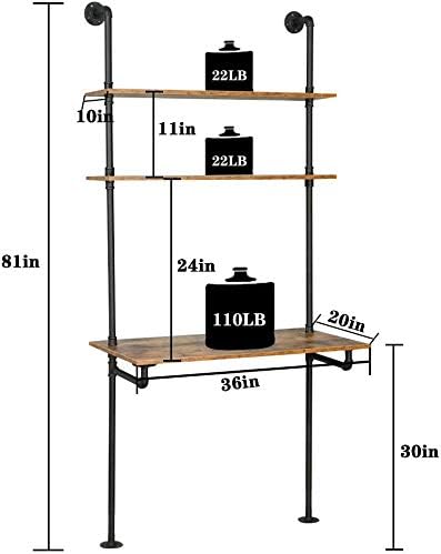 ZIOTHUM Wall Mounted Desk with Shelves, Industrial Ladder Style Floating Desk - Image 2