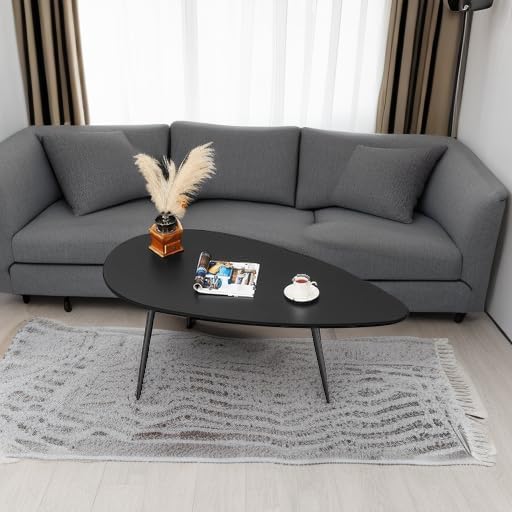 SAYGOER Black Small Coffee Table Modern Oval Coffee Tables Retro Center Table - Image 6