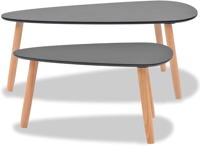 Coffee Table Set of 2 Black Solid Pine Wood Legs - Image 8