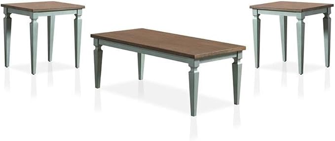 BOWERY HILL Transitional Wood 3-Piece Coffee Table Set, Antique Blue and Oak by BOWERYHILL