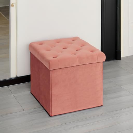 B FSOBEIIALEO Storage Ottoman Cube, Velvet Tufted Folding Ottomans - Image 6