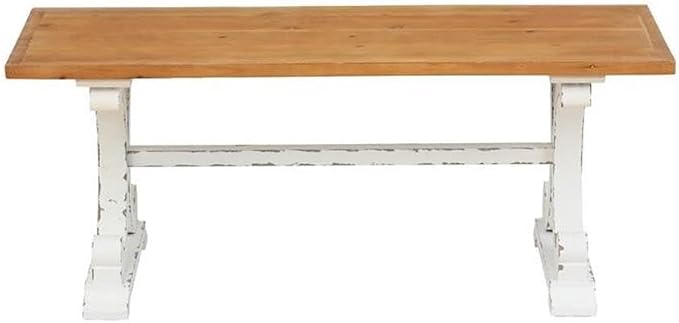 LuxenHome 45" Farmhouse Entry Table, Rustic Bench, Distressed White Coffee Table by LuxenHome