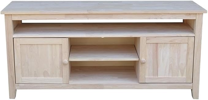 Entertainment TV Stand with 2 Doors Unfinished Solid Parawood 57"W x 18"D x 26"H - Image 2