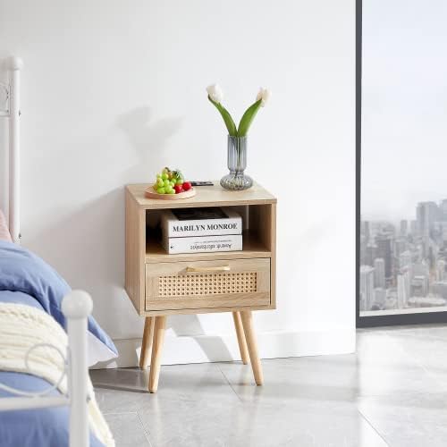 Rattan Center Table and Nightstand Set, 3-Piece Wood Living Room Table Set - Image 8