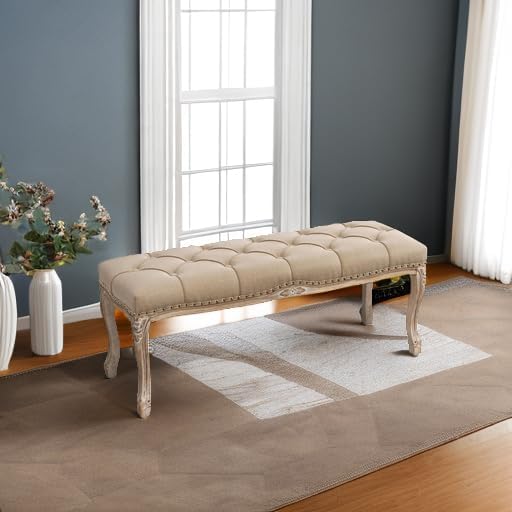 Cozyman Bedroom Bench, French Vintage Tufted Entryway Bench, 45.2" Carving - Image 5