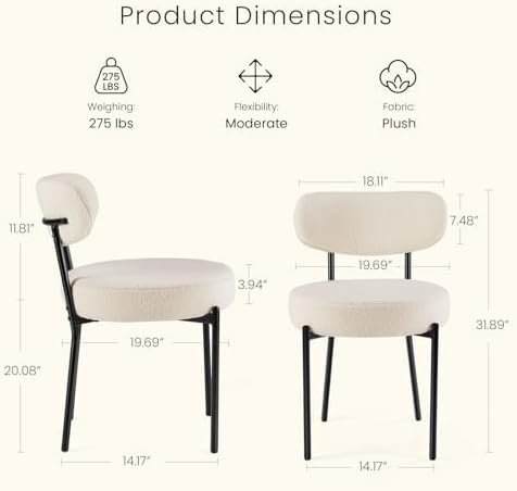 DUMOS Dining Chairs Set of 2, Mid Century Modern Chair Round Upholstered Curved - Image 2