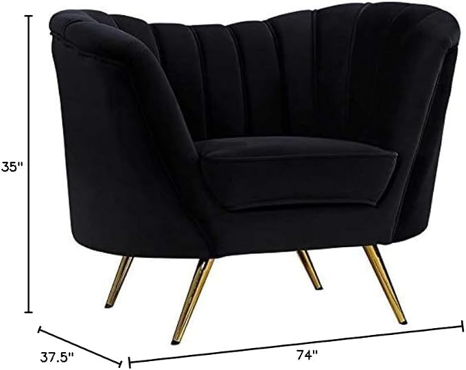 Home Square 2-Piece Set with Velvet Accent Chair and Chaise in Black and Gold - Image 3