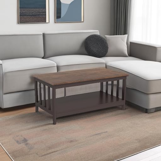 ChooChoo Farmhouse Coffee Table, Espresso Living Room Table - Image 6