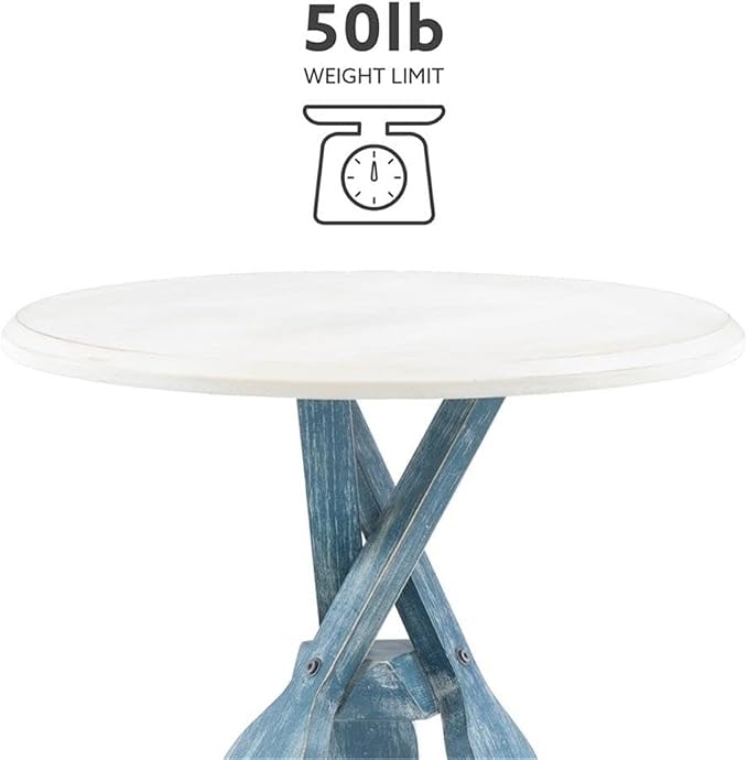 Pemberly Row Transitional Wood Side Table, 22 in Round Distressed Cream and - Image 7