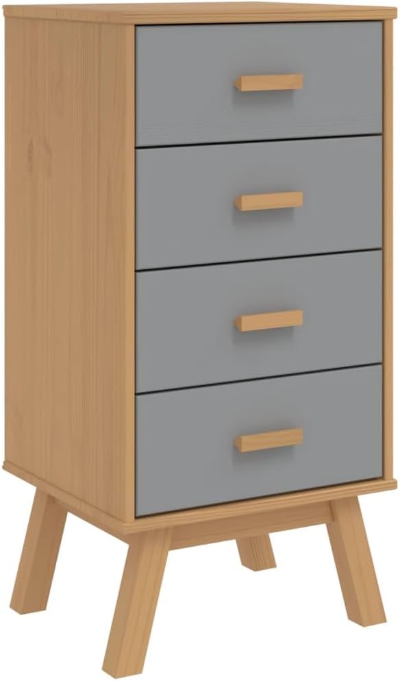 Grey and Brown Solid Pine Wood Bedside Cabinet - Image 2