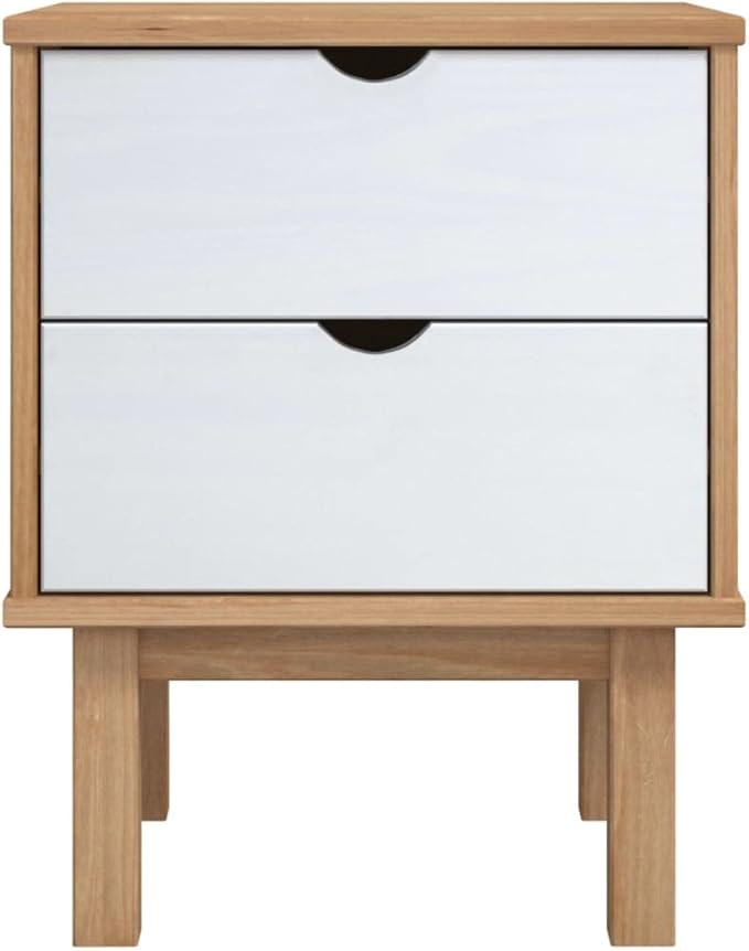 Bedside Cabinet OTTA Brown&White 17.7"x15.4"x22.4" Solid Wood Pine, Wooden - Image 3