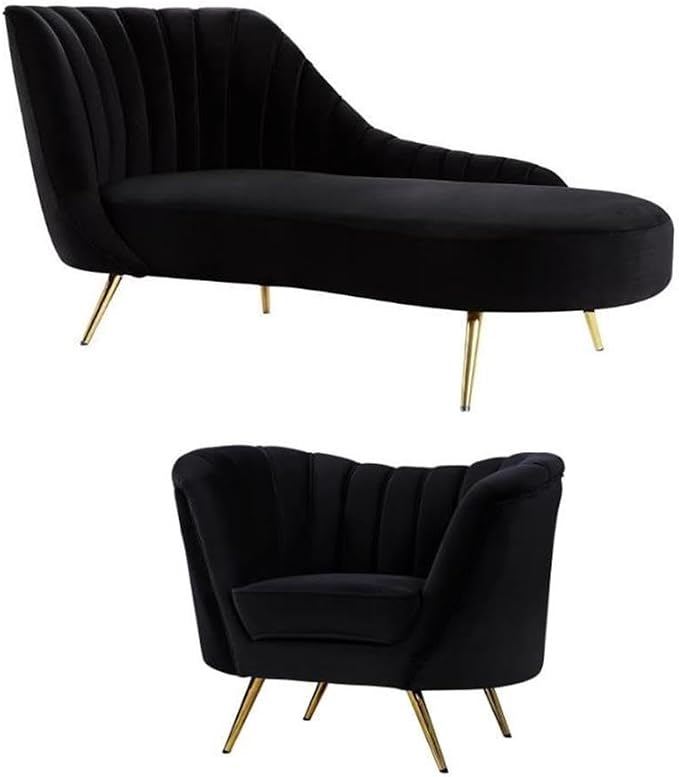 Home Square 2-Piece Set with Velvet Accent Chair and Chaise in Black and Gold by HomeSquare