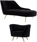 Home Square 2-Piece Set with Velvet Accent Chair and Chaise in Black and Gold by HomeSquare