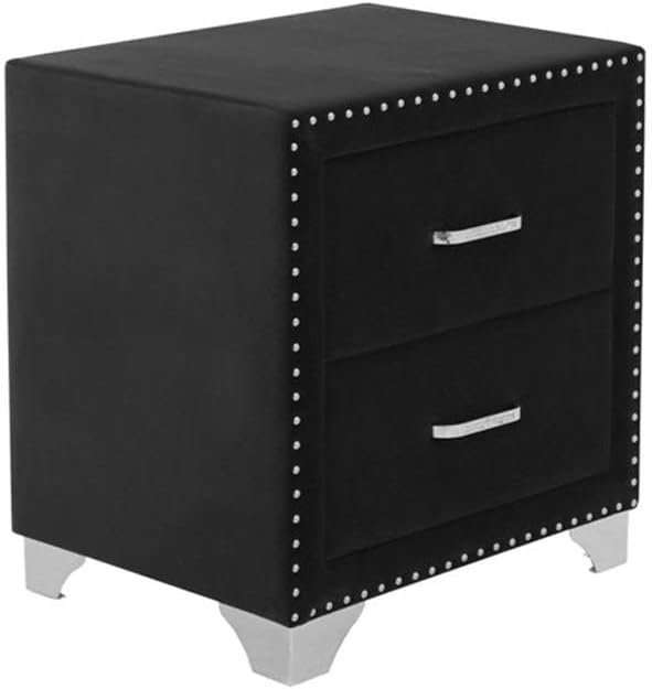 Pemberly Row Contemporary Upholstered 2-Drawer Nightstand, Soft Grey Velvet - Image 6
