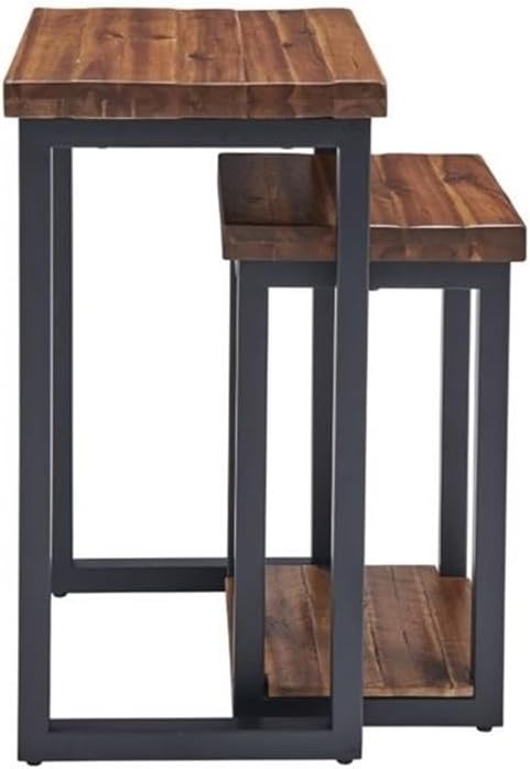 Claremont Rustic Wood Nesting End Tables, Solid Wood and Black-Finished Metal - Image 4