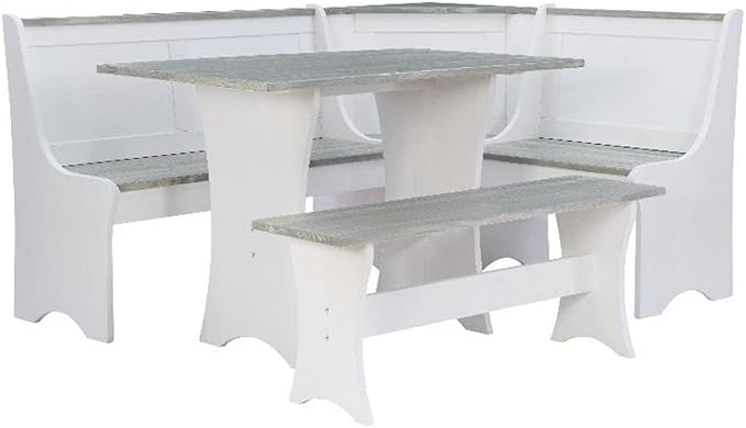 Linon Jackie Two Tone Pine Wood Coastal Corner Dining Nook in Graywash/White by Linon
