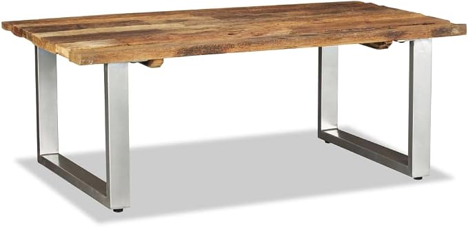 Multicolor Solid Reclaimed Wood Coffee Table, Industrial Wrought Iron Frame - Image 6