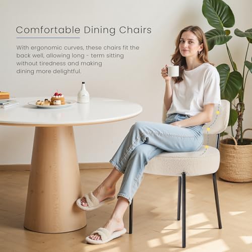 DUMOS Dining Chairs Set of 2, Mid Century Modern Chair Round Upholstered Curved - Image 7