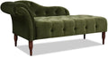 Pemberly Row Tufted Roll Arm Chaise Lounge, Olive Green Velvet Upholstery by PEMBERLYROW